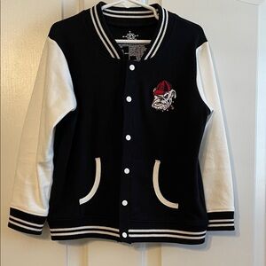 Kids Black and White Bulldog Varsity Jacket